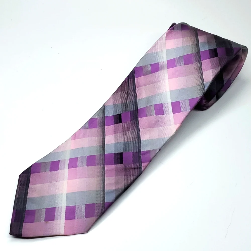 VAN HUESEN Purple Blue Diagonal Line Silk Tie EUC
